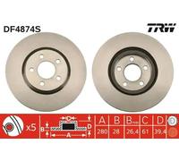 2x Disco de freno ventilado DF4874S TRW para CHRYSLER DODGE