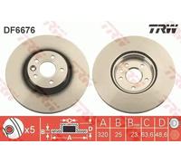 2x Disco de freno ventilado DF6676S TRW para VOLVO C70 II Descapotable S40 II