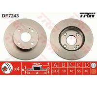 2x Disco de freno ventilado DF7243 TRW para MAZDA 323 S IV 323 C IV 323 F IV