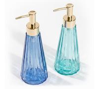 Relaxdays Dispensador de jabón, Juego de 2, 320 ml, Cristal, Recargable, Gel/jabón, baño y Cocina, Verde/Azul