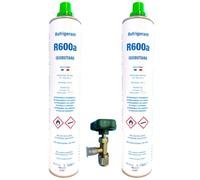 2x Envases Gas Refrigerante R600a Isobutano | 840g Neto Total (2x 420g) | Para Neveras y Congeladores Domésticos | Kit de Recarga con Válvula de Servicio | Gas Ecológico HC