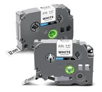 2x Exsun 12mm 0.47 TZe-231 Compatible Etiqueta para Brother P-touch TZ TZc-231 TZe231 TZ231 para Brother PT-D200 D400 PT-1010 PT1000 GL-H105 PT-H100R PT-H108GT H107, Negro sobre Blanco