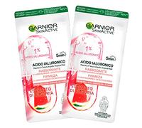 2x Garnier SkinActive Ácido Hialurónico Mascarilla de Tela en Ampolla Reafirmante Anti Edad Efecto Refrescante con Extracto de Sandía - 2 Paquetes de 1 Tratamiento