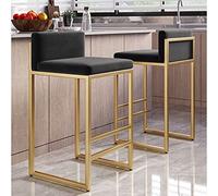 2X Gold Metal Bar Stools with Low Back Velvet Upholstered Square Seat Kitchen Counter Chairs Max Capacity 120kg Altura 65/75cm Diseño elegante y duradero