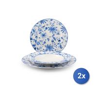 2x H&H Servicio 18 Piezas Mesa Blue Arbor En Nueva Porcelana De Hueso Decorada