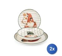 2X H&H Servicio 18 Piezas Mesa Gnomeville En Stoneware Decorado