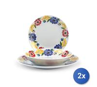 2x H&H Servicio 18 Piezas Mesa Jardín En Porcelana Decorados