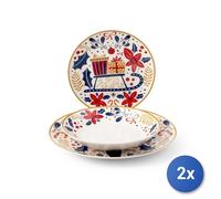2x H&H Servicio 18 Piezas Mesa Jolly En Nueva Porcelana De Hueso Decorado Forma