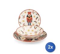 2x H&h Servicio 18 Piezas Mesa Kingdom En Gres Adornado