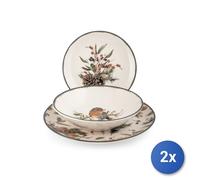 2X H&H Servicio 18 Piezas Mesa Melody En Stoneware Decorado