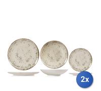 2X H&H Servicio De 18 Piezas Mesa Planet En Cerámica Color Beige Con Puntos