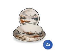 2x H&H Servicios 12 Piezas Mesa Silent Snow En Cerámica Decorada