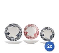 2x H&H Servizio Tavola Corallia 18 Piezzi in Vajilla de Stone Ware Decorato