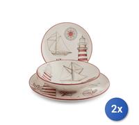 2x H&H Servizio Tavola Lighthouse 18 pezzi in stoneware decorado