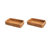 2X Hand-Woven Storage Basket Rattan Tray Wicker Baskets Bread Fruit Fo