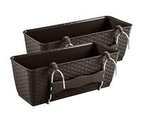 2X Jardinera de balcón con soportes - 492 x 172 x 174 mm - Maceta con tanque de agua con aspecto ratán, maceta de plantas/macetas, Umbra
