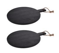 2x la Tabla de Cortar Madera con Asa Redondo Ø 40cm Del Árbol Caucho Negro