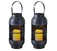 2x LED Solar Linterna Con Vela Centelleante Farol Impermeable Lámpara Colgante