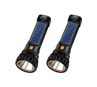 2X Linterna LED Multifunción Solar/Recargable, Resistente Al Agua, con Luz Estroboscópica de Emergencia, Cable de Carga USB, Carga Rápida
