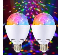 2x Luz de fiesta LED, E27 3W RGB Luz de bola de discoteca LED Bombilla de discoteca giratoria de 360°, Lámpara para casquillo decoración de fiesta de bombilla fiesta de cumpleaños, Halloween, Navidad