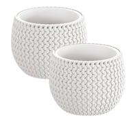 2x maceta redonda con deposito splofy bowl de plastico en color blanco 23,9 (largo) x 23,9 (ancho) x 16,1 (altura) cm