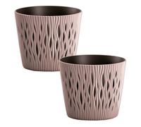 2x maceta redonda de plastico sandy round en color mocca 12 (largo) x 12 (ancho) x 11,1 (alto) cm