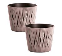 2x maceta redonda de plastico sandy round en color mocca 15,8 (largo) x 15,8 (ancho) x 13,8 (alto) cm