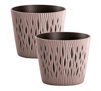 2x maceta redonda de plastico sandy round en color mocca 22,5 (largo) x 22,5 (ancho) x 19,2 (alto) cm