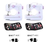 2x Máquina de Coser Portátil con 2 Velocidades y 12 Puntadas, Pedal, 2 Carretes, Aguja de Recambio, Cortador de Hilo y Luz de Trabajo, Funcionamiento con Cable o Pilas AA (no incluidas)