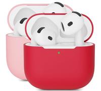 2X Mocarheri Funda de Silicona Compatible con AirPods 4.ª Generación 2024, Protectora para AirPods de 4, Suave a Prueba de Golpes (Rosa/Rojo)
