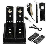 2X Ordinary Remote Controller, 2X Nunchuk Controller & 1x Charging Dock Controller Includes 2 Pcs of 2800mAh Battery Pack For Nintendo Wii & Wii U Remote - Plum Blossom D-Pad & Triangle Buttons