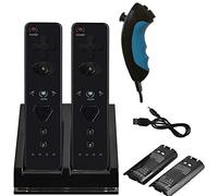 2X Ordinary Remote Controller, 2X Nunchuk Controller & 1x Charging Dock Controller Includes 2 Pcs of 2800mAh Battery Pack For Nintendo Wii & Wii U Remote - Plum Blossom D-Pad & Triangle Buttons