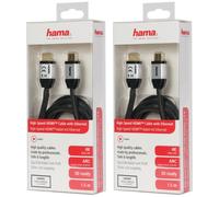 2X PACK Hama HQ HDMI-Cable 1,5M 2.0B Tejido Baquelita 4K UHD HD TV HDR 3D ARC 3D