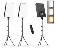 2X Panel de Iluminacion Fotografica Luz de Relleno Fotografia Videos Luces Led Pantalla 16" 2700k-7500K, Trípode Regulable Filmación Zoom Videoconferencia TikTok con Mando (2 Luces - 2 Tripodes 16")
