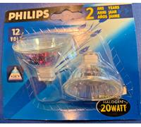 2X Philips Lámpara Halógena Brillant 20W Gu 5,3 12V 36° MR16 Regulable