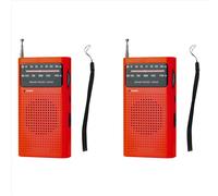 2X Radios portátiles pequeñas de banda completa Mini AM FM Radio de bolsillo con puntero para correr Compaing Viajes Analógico Rojo
