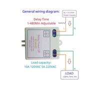 2X Relé de Retardo de Tiempo de CA 120 V 220 V Interruptor de Retardo de Encendido y Apagado 1-480 Min Retardo de Apagado Ajustable Controlador de