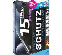 2x se® Protector 3D Privacy para Apple iPhone 15 Pro, Protección de Privacidad, Compatible con Huellas y FaceID, Instalación sin Burbujas, Resistente a Golpes y Arañazos, Fabricado en Alemania