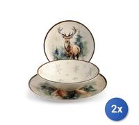 2X Servicio De Mesa 18 Piezas Alaska En Stoneware Decorado.