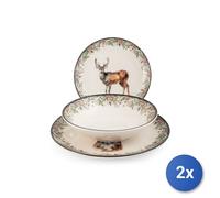 2X Servicio De Mesa 18 Piezas Montana En Cerámica Decorada.