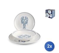 2X Servicio De Mesa 18 Piezas Ocean En Porcelana Decorada Forma Coupe.