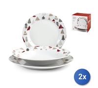 2x Servicios De Mesa 18 Piezas Winterly En Porcelana Decorada Para El Hogar