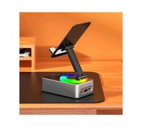 2X Soporte para Teléfono Móvil 3 en 1, Banco de Energía de Audio, Altavoz de Llamada , Escritorio Giratorio Plegable Multifunción, Gris