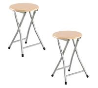 2X Taburete metalico y Madera Plegable con Reposapiés Silla para Cocina, Jardin, terrazas, Camping, salón, hogar.
