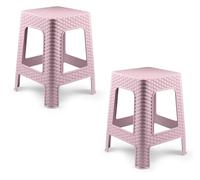 2X Taburete plástico Estilo ratán Moderno apilable para Interior y Exterior Fabricado en España - 36x36x45cm (2, Rosa)