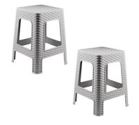 2X Taburete plástico Estilo ratán Moderno apilable para Interior y Exterior Fabricado en España - 36x36x45cm (2, Gris)