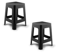 2X Taburete plástico Estilo ratán Moderno apilable para Interior y Exterior Fabricado en España - 36x36x45cm (2, Negro)