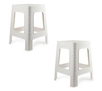 2X Taburete plástico Estilo ratán Moderno apilable para Interior y Exterior Fabricado en España - 36x36x45cm (2, Blanco)