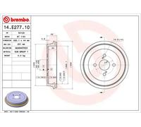 2x Tambor de freno 14.E277.10 BREMBO para TOYOTA YARIS