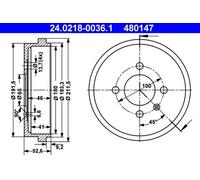 2x Tambor de freno 24.0218-0036.1 ATE para VW LUPO I